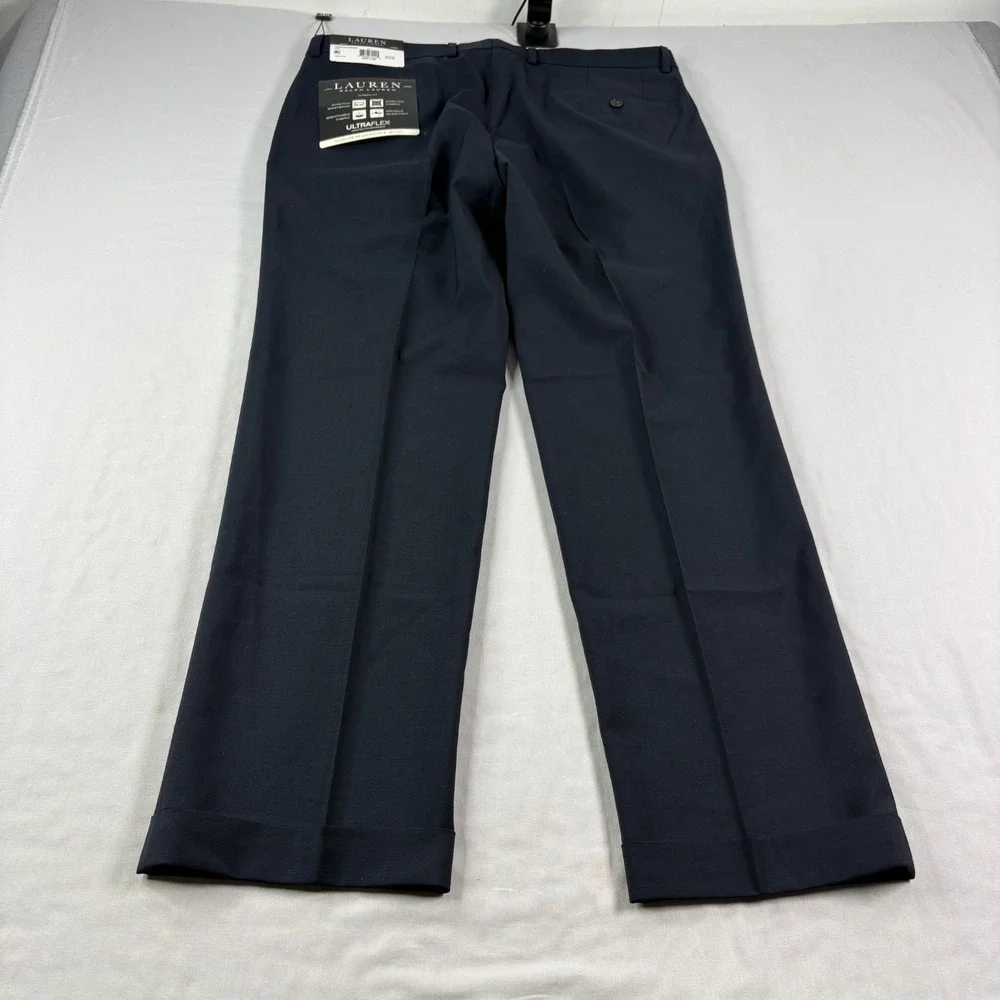 Lauren Ralph Lauren Dress Pants Men 34x30 Blue High Performance Wool Pleated NEW